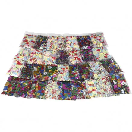 Multi paljettmix, ass. färger, str. 7-30 mm, 25 g/ 32 st.