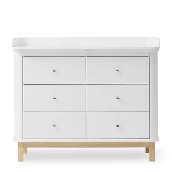 Oliver Furniture Wood Skötbordskommod, 6 lådor, Vit/Ek